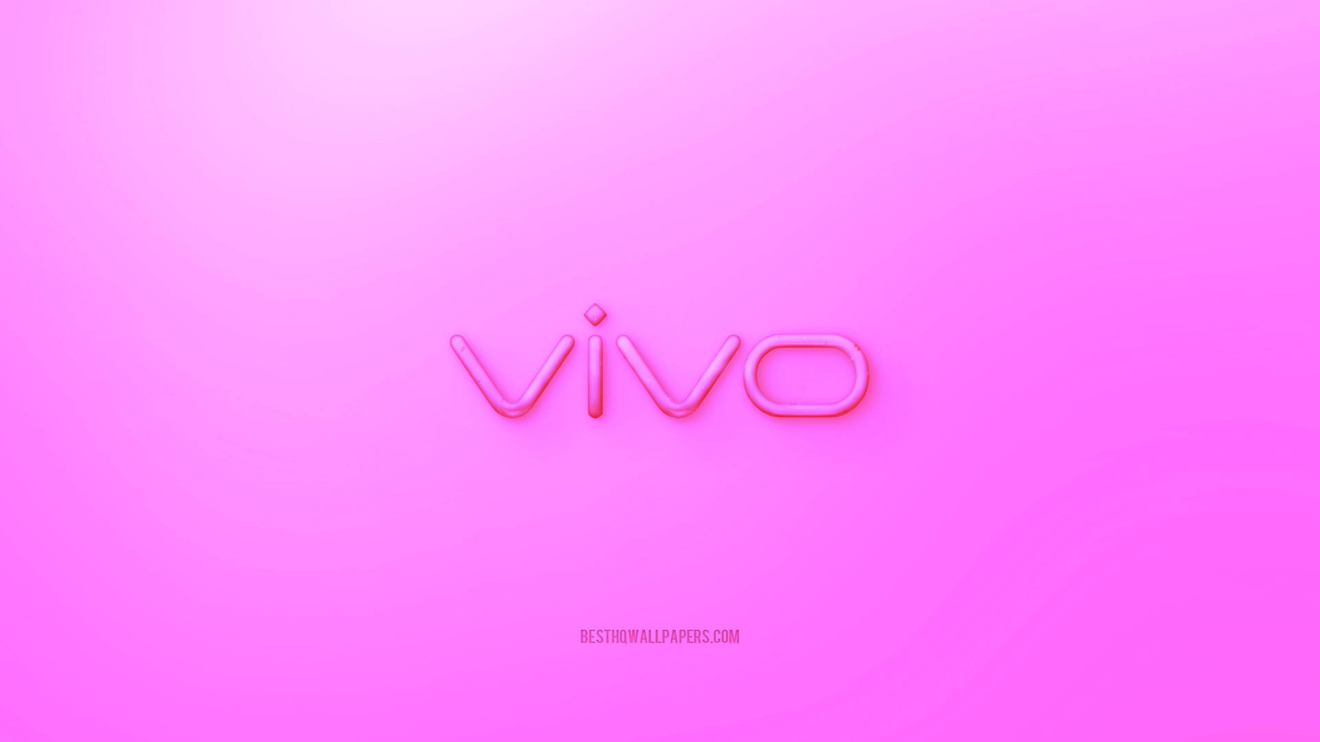 漸變粉紅色背景上的亮面粉紅色 vivo 標誌。