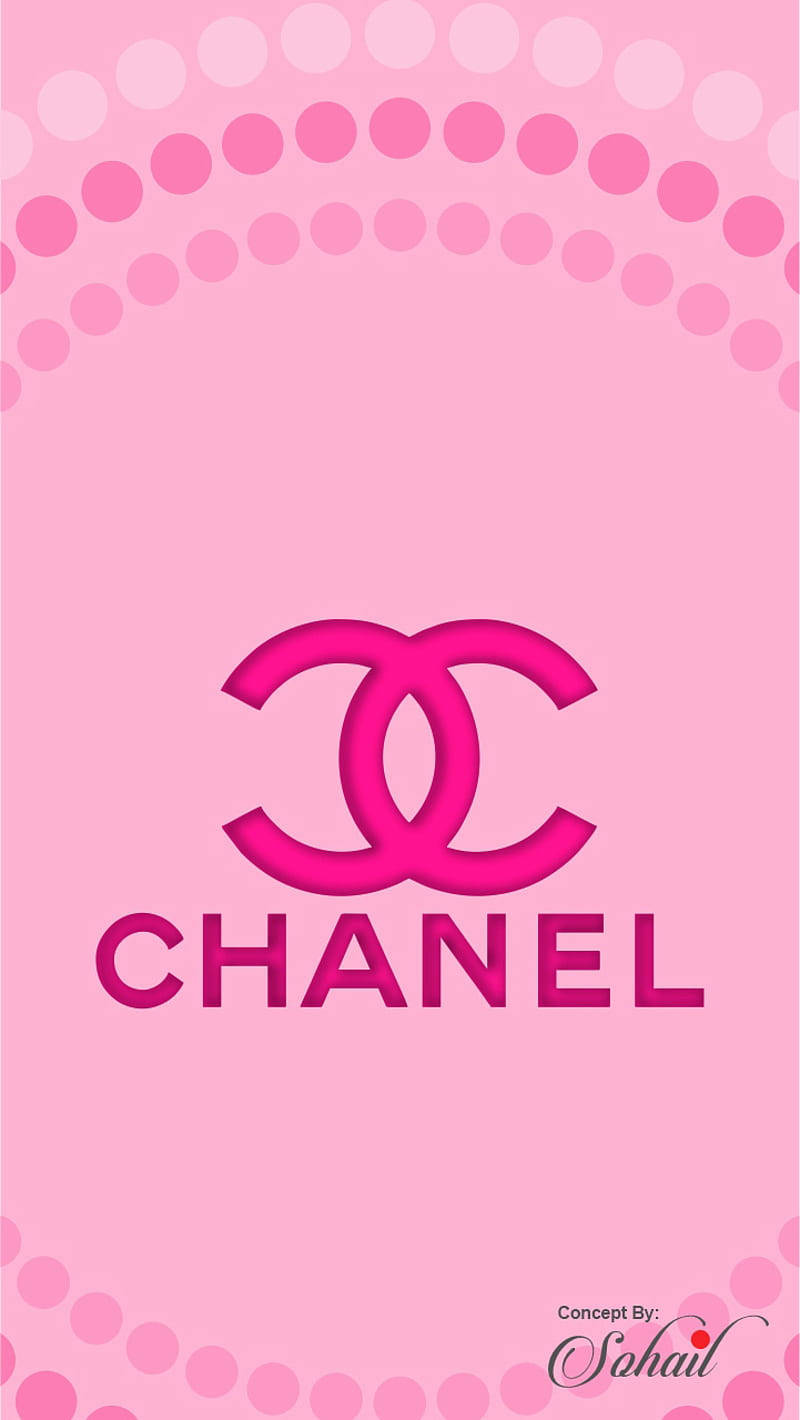 粉紅色背景，帶有 Chanel 標誌和點狀邊框設計。