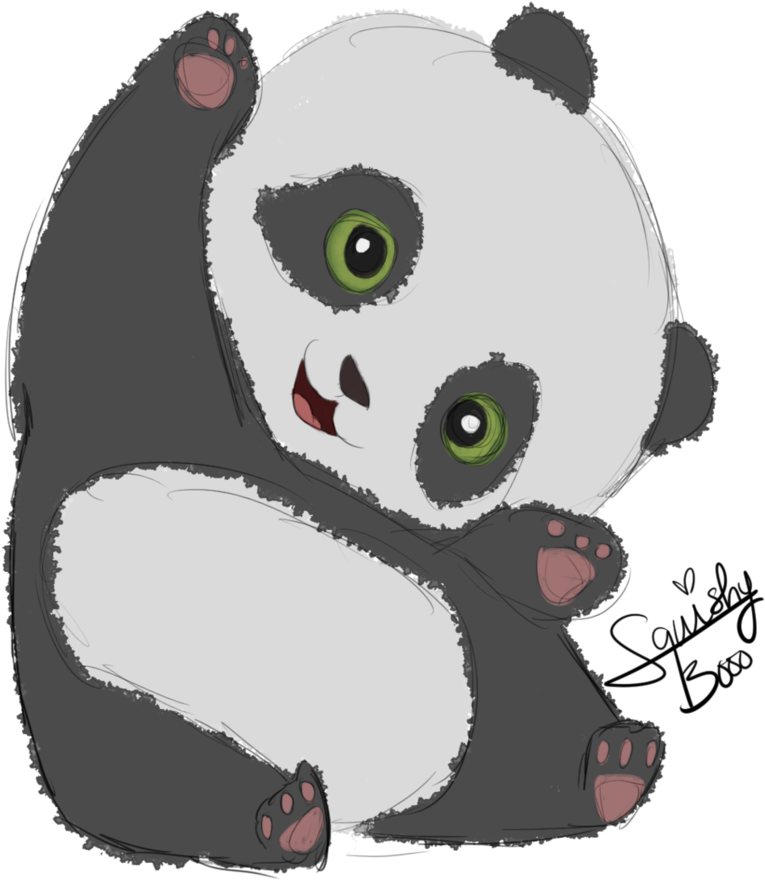 可愛綠眼熊猫插畫 壁紙 — 一隻可愛的卡通熊貓，有著綠色眼睛，在純色背景上抱著自己坐著。