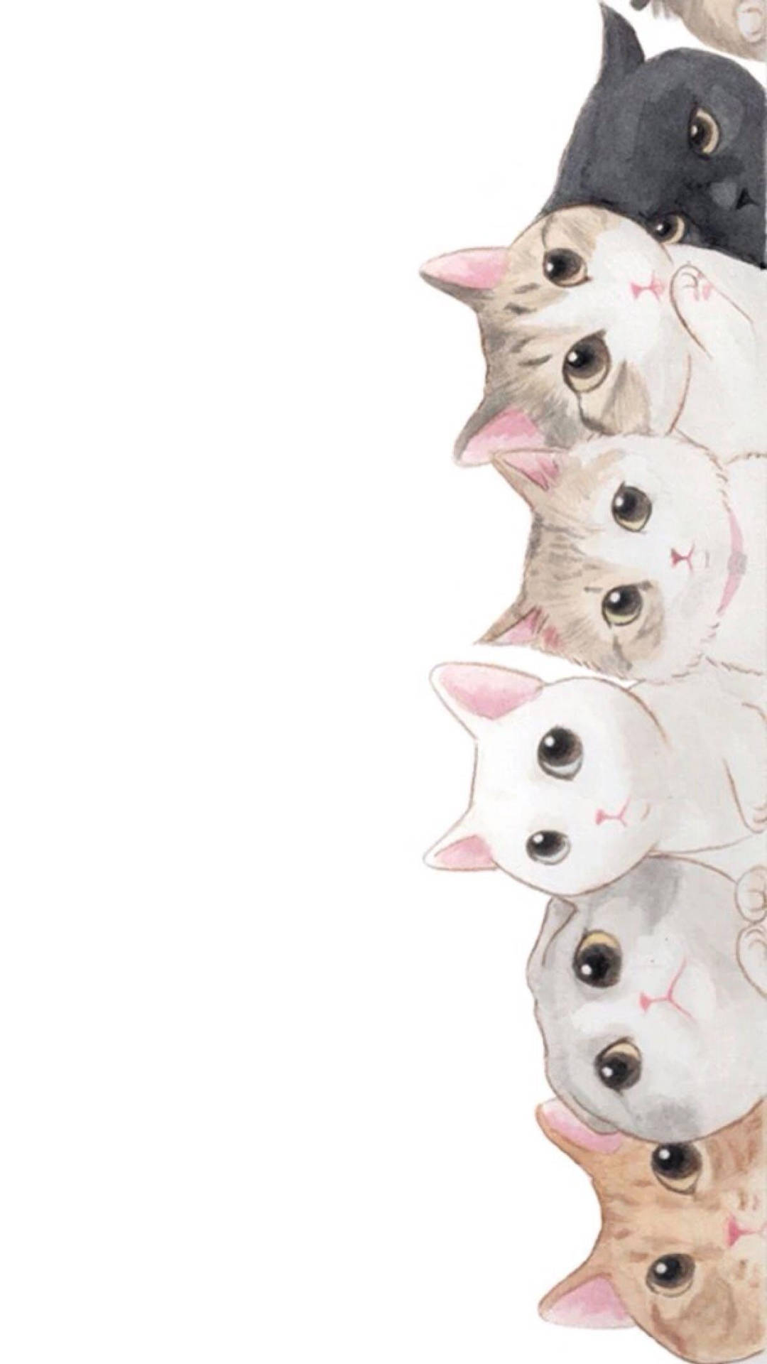 一疊插圖貓咪從邊緣窺視，大眼睛