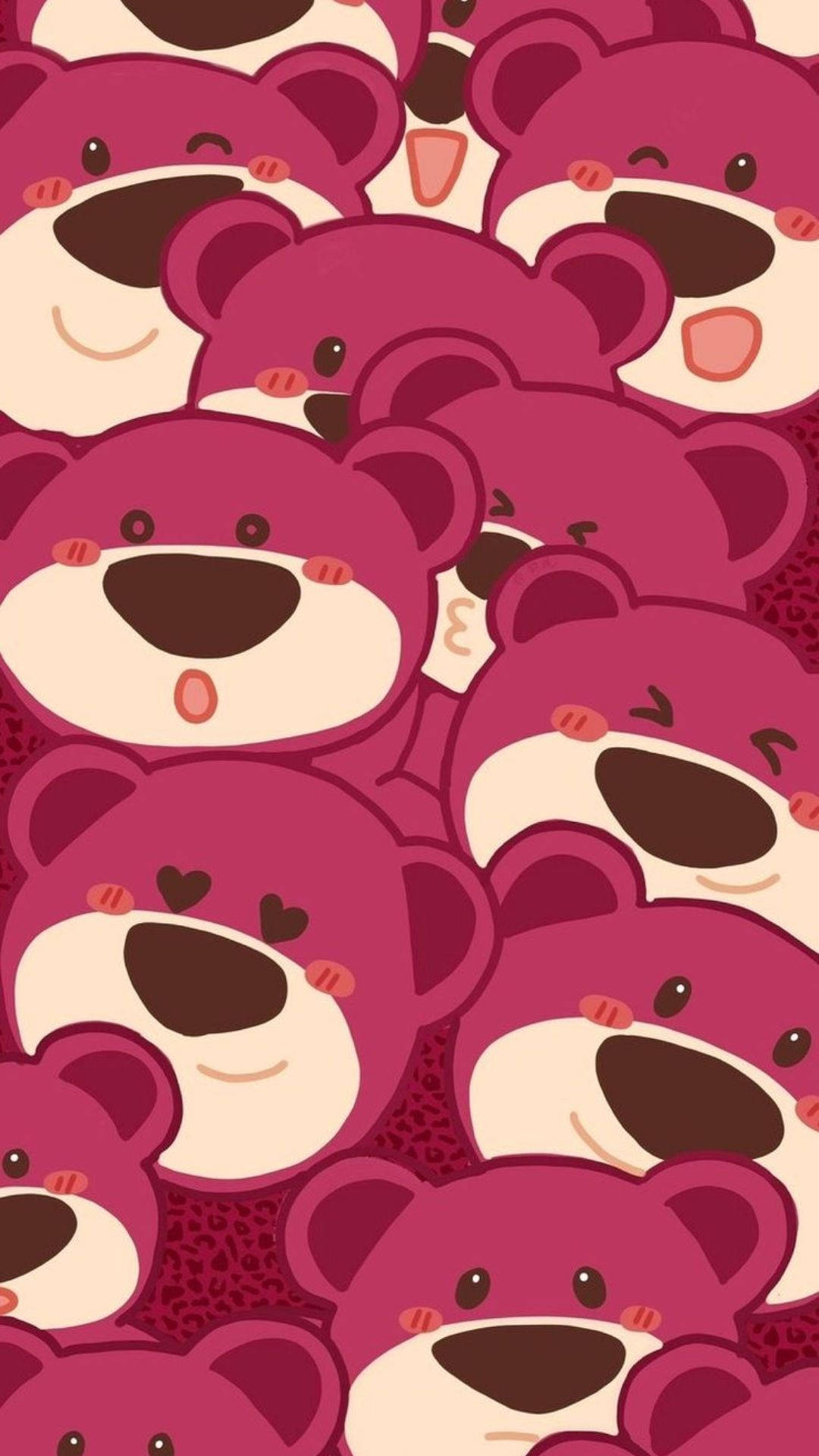 重複嘅圖案，可愛嘅粉紅色卡通熊，笑面同腮紅。