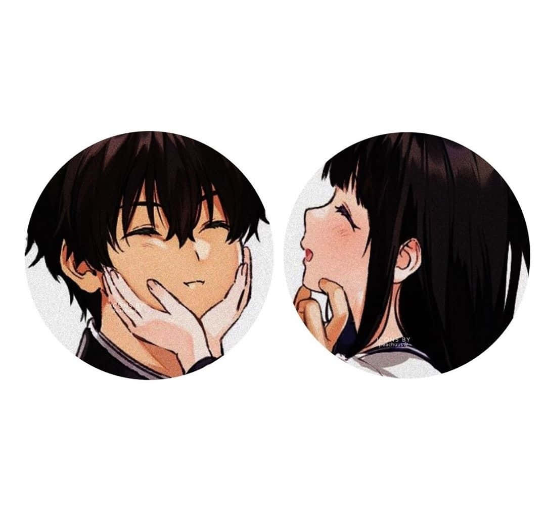 動漫男孩和女孩的圓形肖像，微笑和臉紅。 — 動漫情侶 壁紙