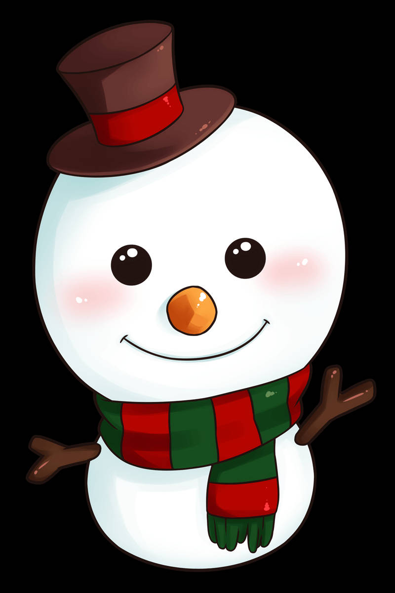 一個微笑的雪人，戴著高帽和圍巾。