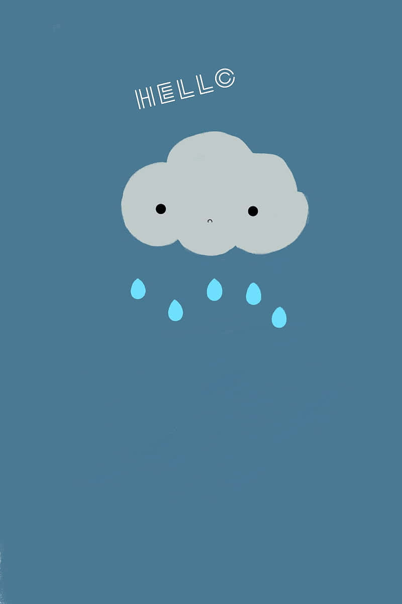 一個微笑的雲朵，帶有雨滴，上方有「你好」字樣。
