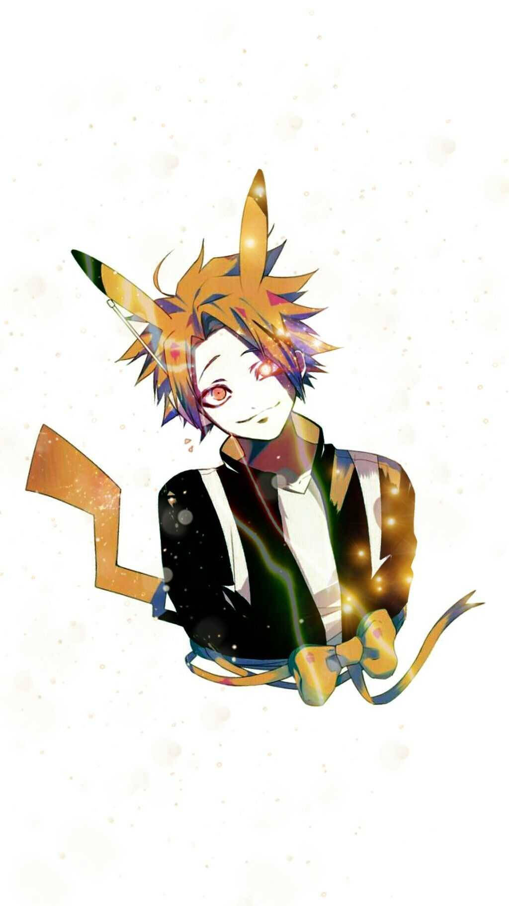 動漫男孩，擁有尖刺橙色頭髮和發光的眼睛，穿著黑色西裝配蝴蝶結。
