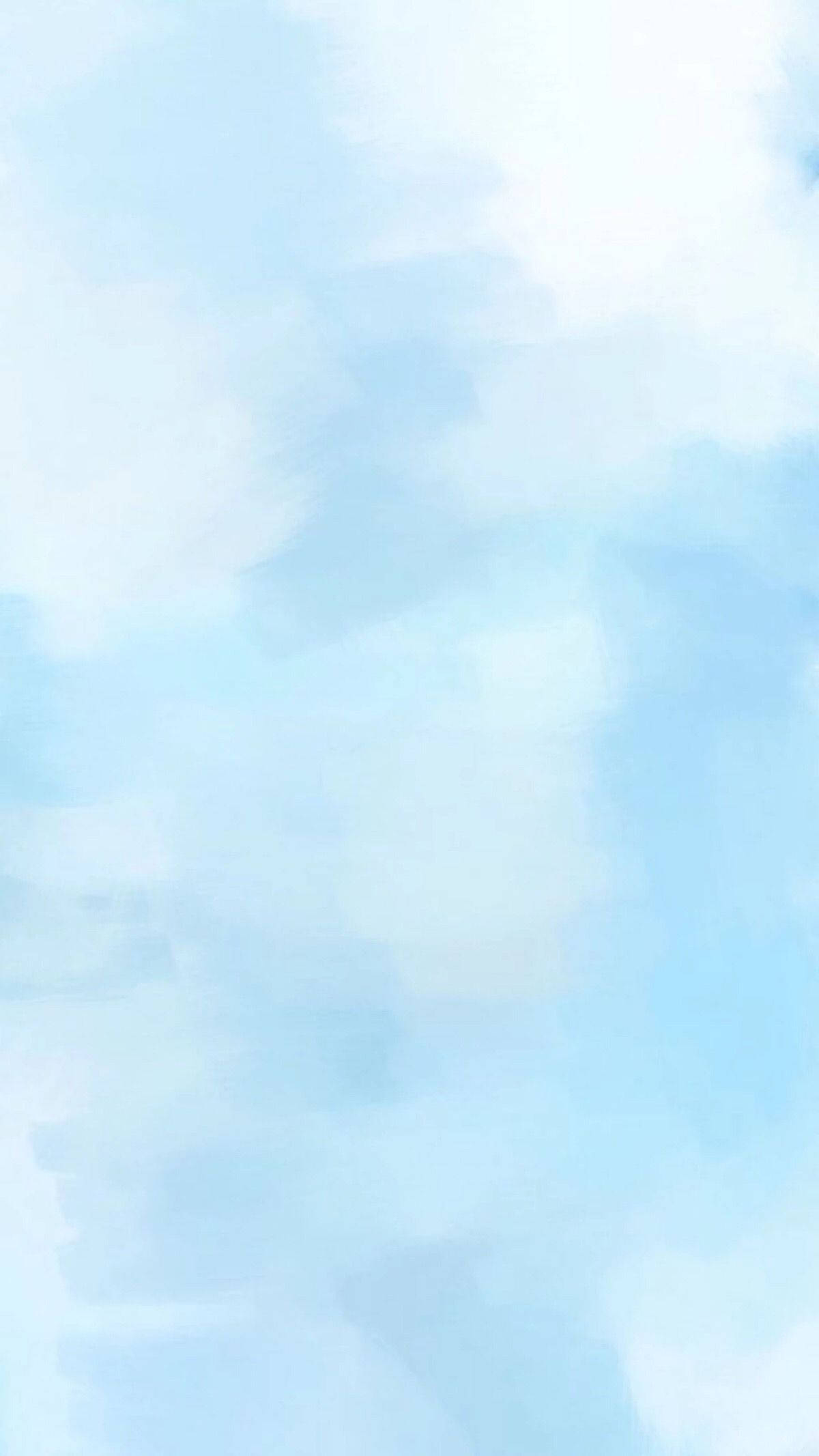 可愛馬卡龍風藍色 壁紙 — 柔和的水彩渲染，淡藍色和白色的雲朵在寧靜的天空中飄移。