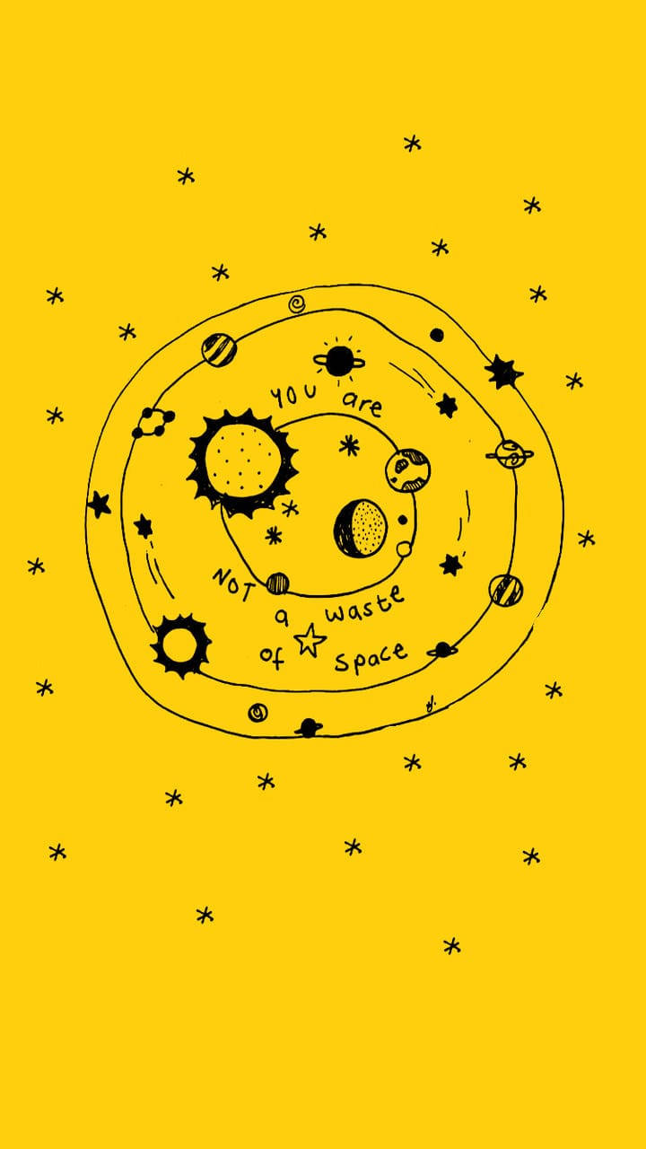 手繪太陽系，行星和恆星圍繞太陽運行，帶有勵志文字。