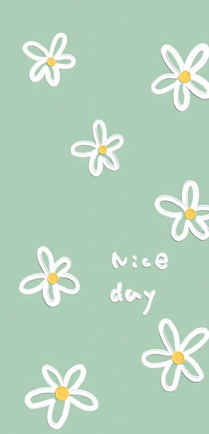白色雛菊剪紙，黃色花心，在薄荷綠背景上，並有nice day文字。