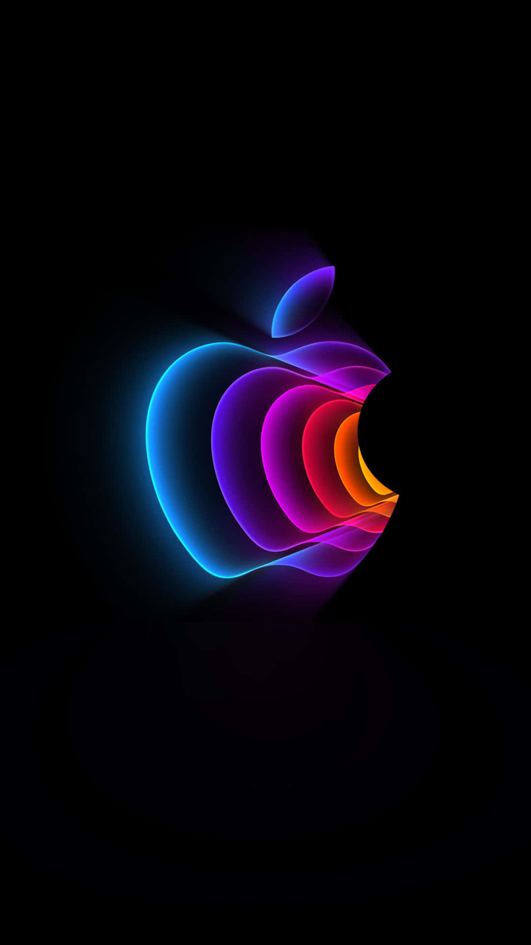 黑色背景上帶有霓虹色彩的發光Apple標誌
