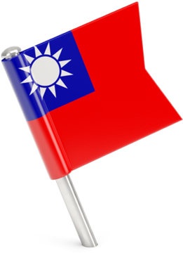 台灣國旗迎風飄揚 壁紙 — 一面光澤的台灣微型旗幟，插在銀色旗桿上，背景為黑色。