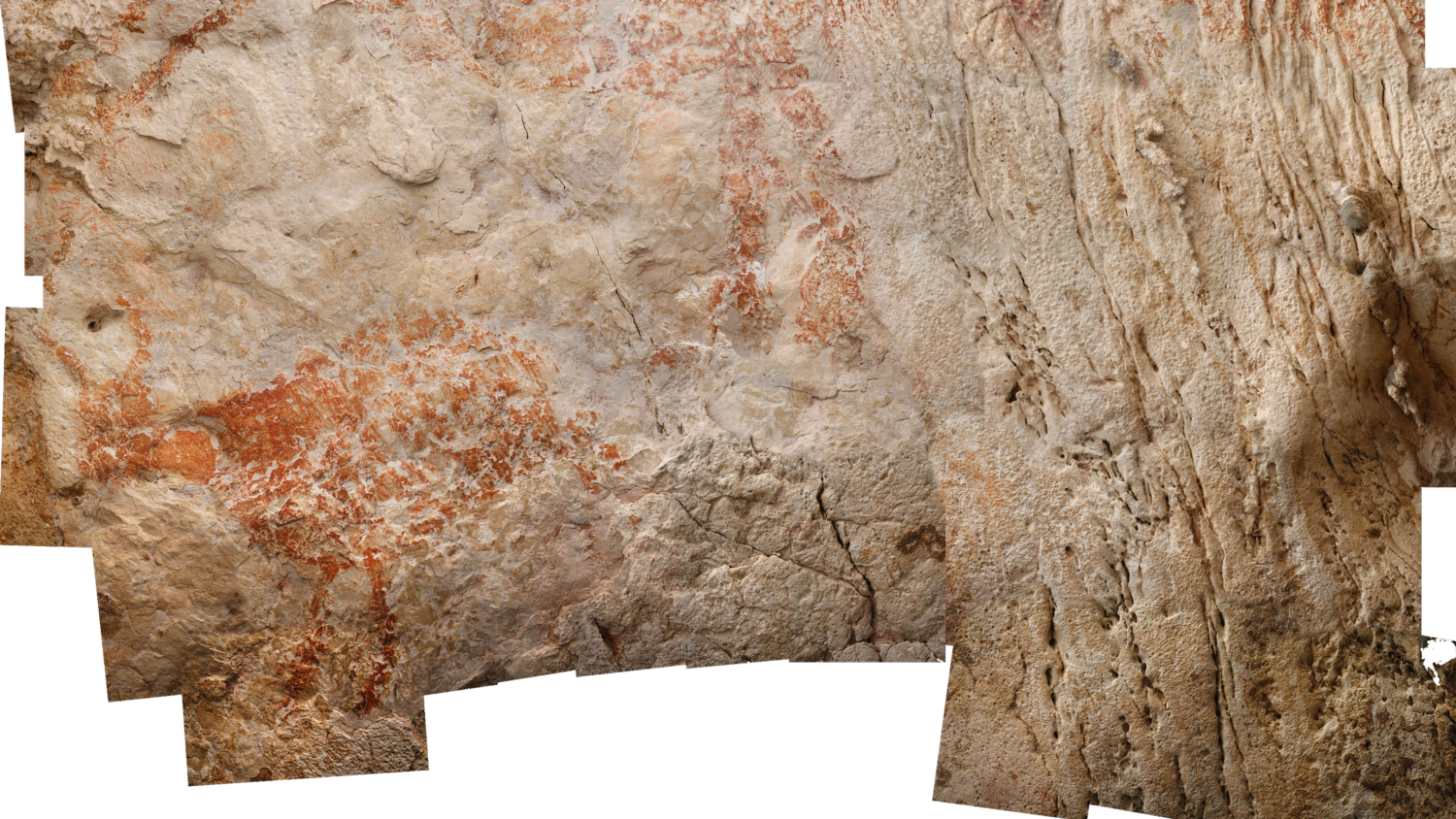 史前洞穴壁畫與岩層紋理 壁紙 — 古代赭色洞穴壁畫以大地色調和褪色的藝術筆觸裝飾著粗糙的紋理岩壁。