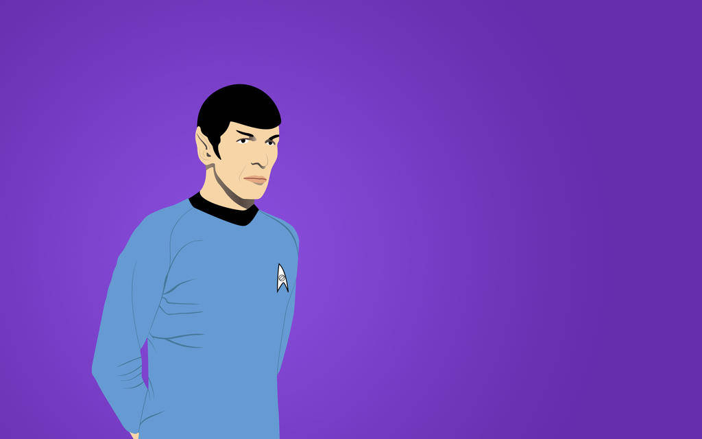 史巴克紫色背景 壁紙 — 一幅風格化的插圖，描繪穿著藍色星際艦隊制服、背景為純紫色的史波克。