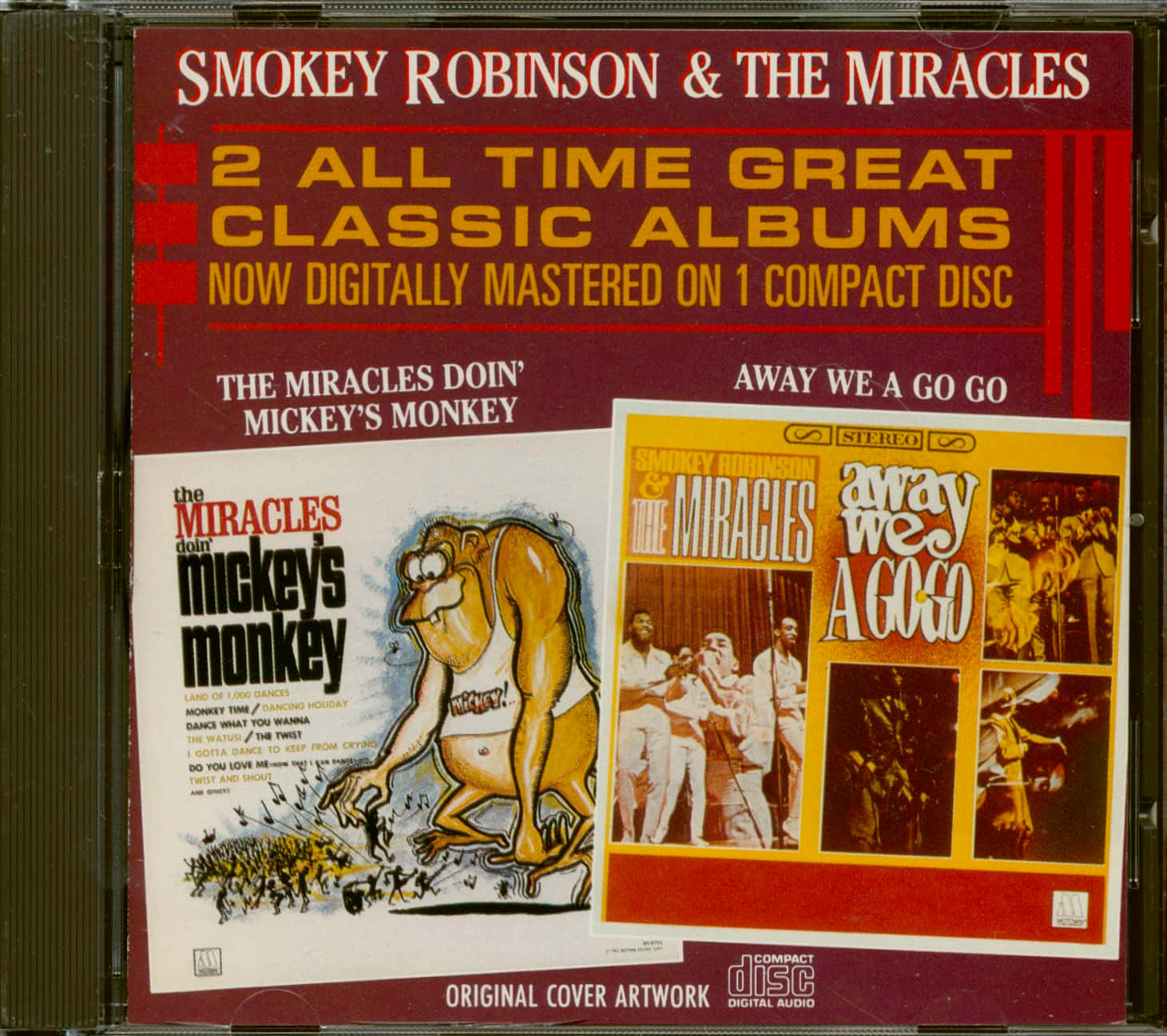 Smokey Robinson & The Miracles 的CD封面，包含 'Mickey's Monkey' 和 'Away We A Go Go'。