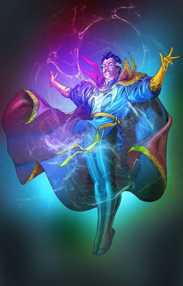 一位身穿藍紫色長袍的巫師漂浮著，施展發光的魔法。