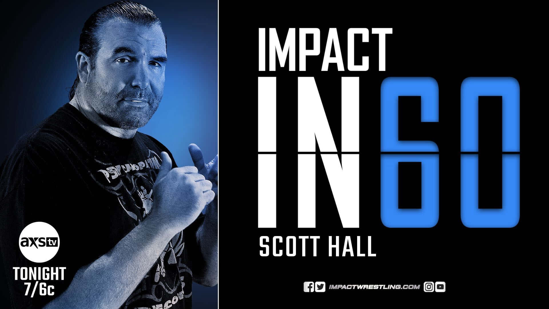 摔角手 Scott Hall 在 Impact Wrestling 的宣傳圖形中豎起大拇指。