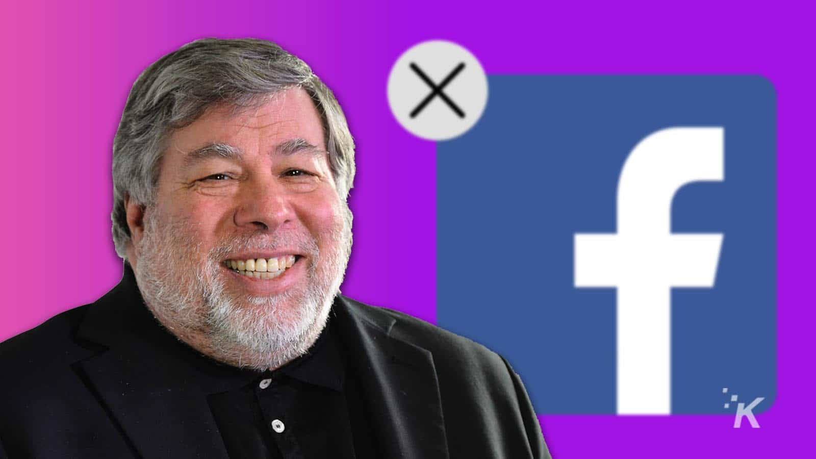 灰鬍鬚男士在紫色背景上被劃掉的Facebook標誌前微笑。