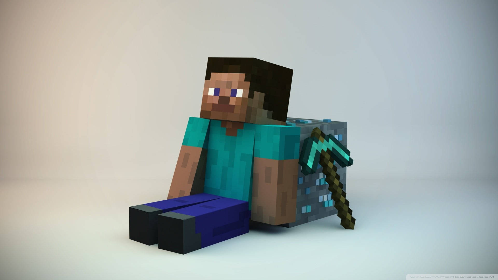 Minecraft角色以像素風格手持鑽石鎬