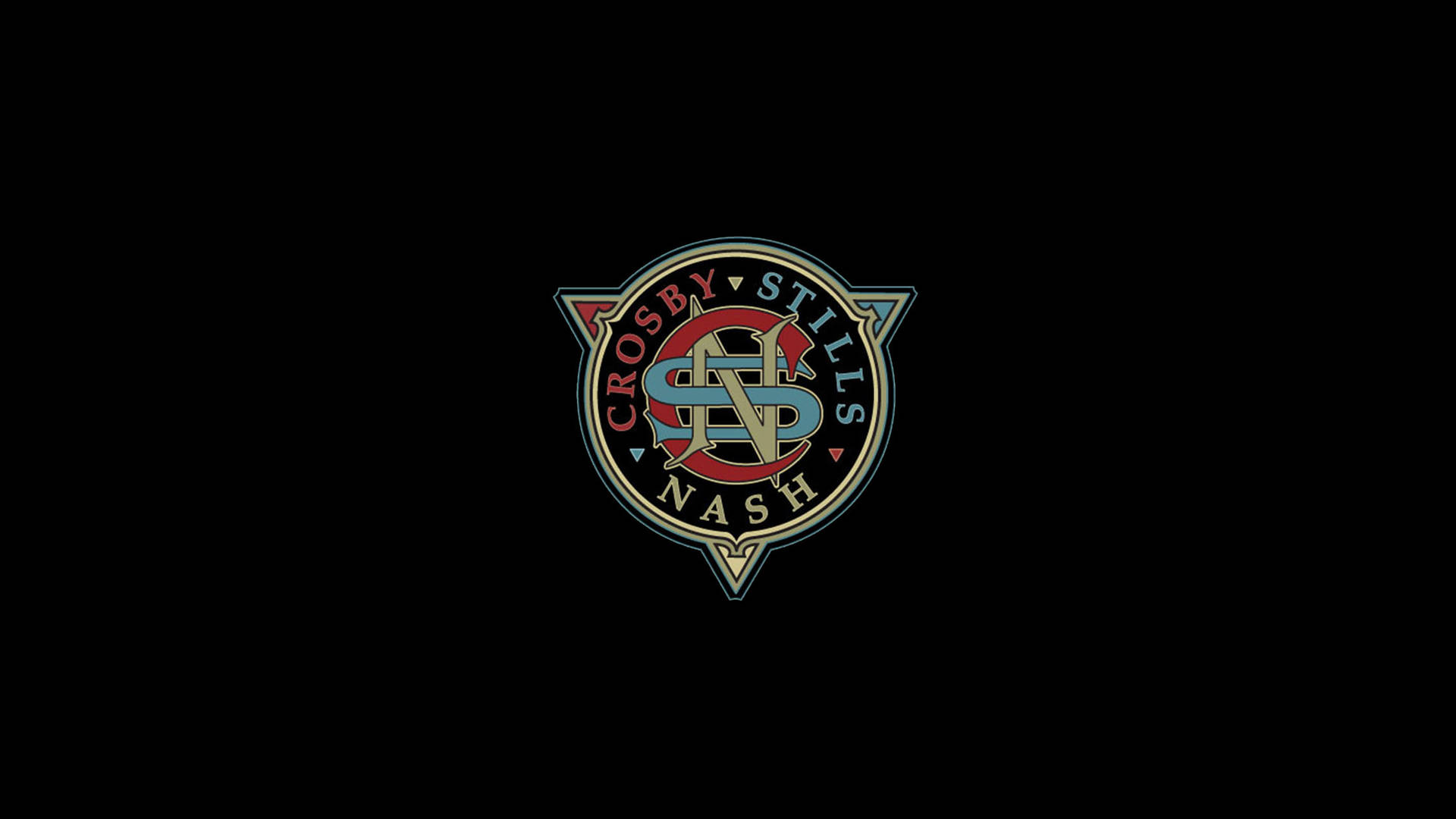 黑色背景上的Crosby Stills Nash樂隊標誌徽章