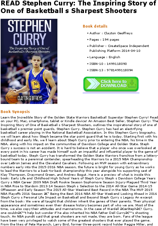 史蒂芬·庫里鼓舞人心故事書封面 壁紙 — 書封面 featuring Stephen Curry 身穿 Golden State Warriors 球衣，帶有粗體標題和作者詳細資料。