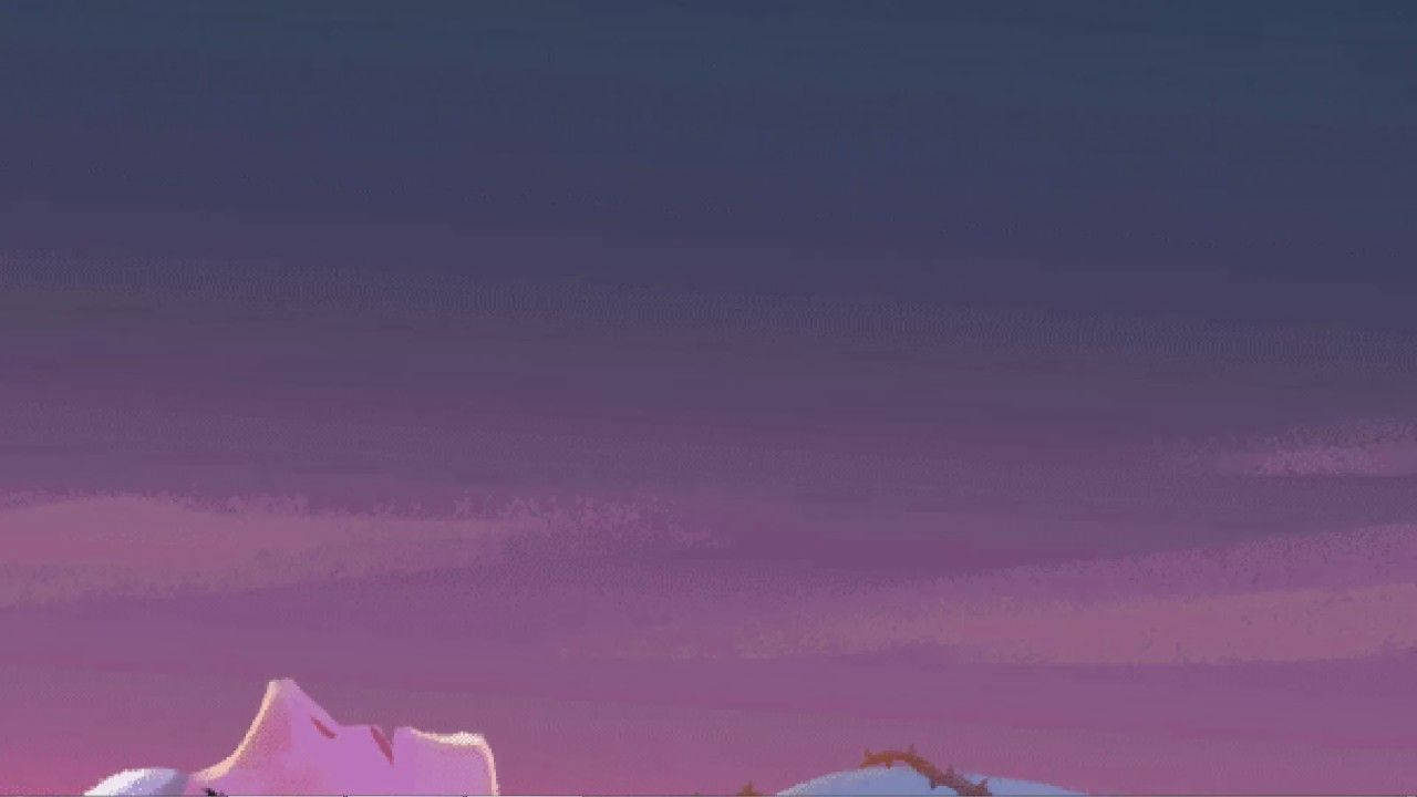 積雪山峰在紫色暮色天空下呈現剪影。