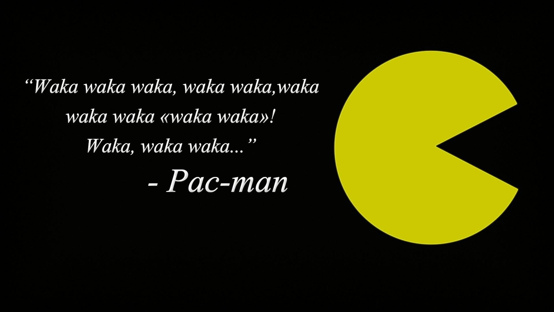 黃色 Pac-Man 角色，帶有遊戲引言，黑色背景
