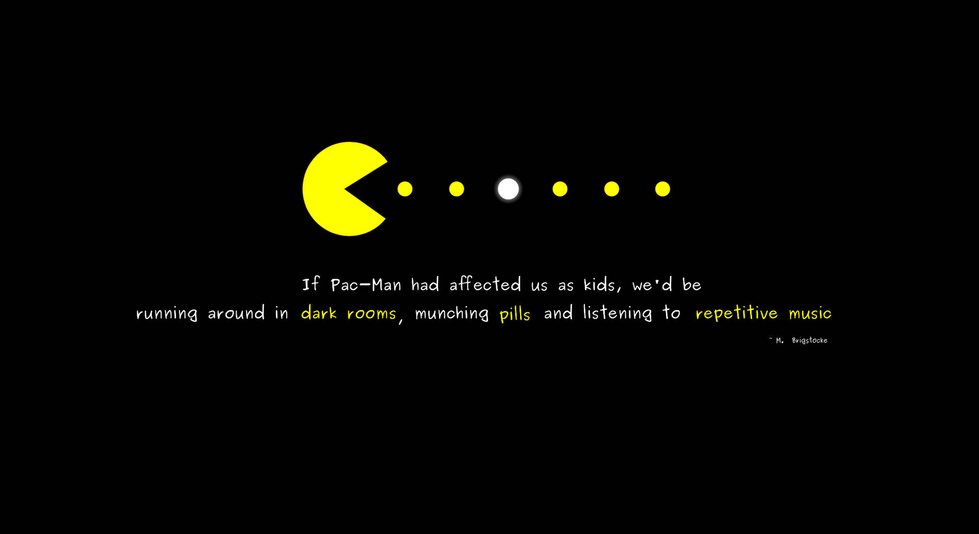 黃色 Pac-Man 和圓點，附有關於童年遊戲懷舊的語錄。