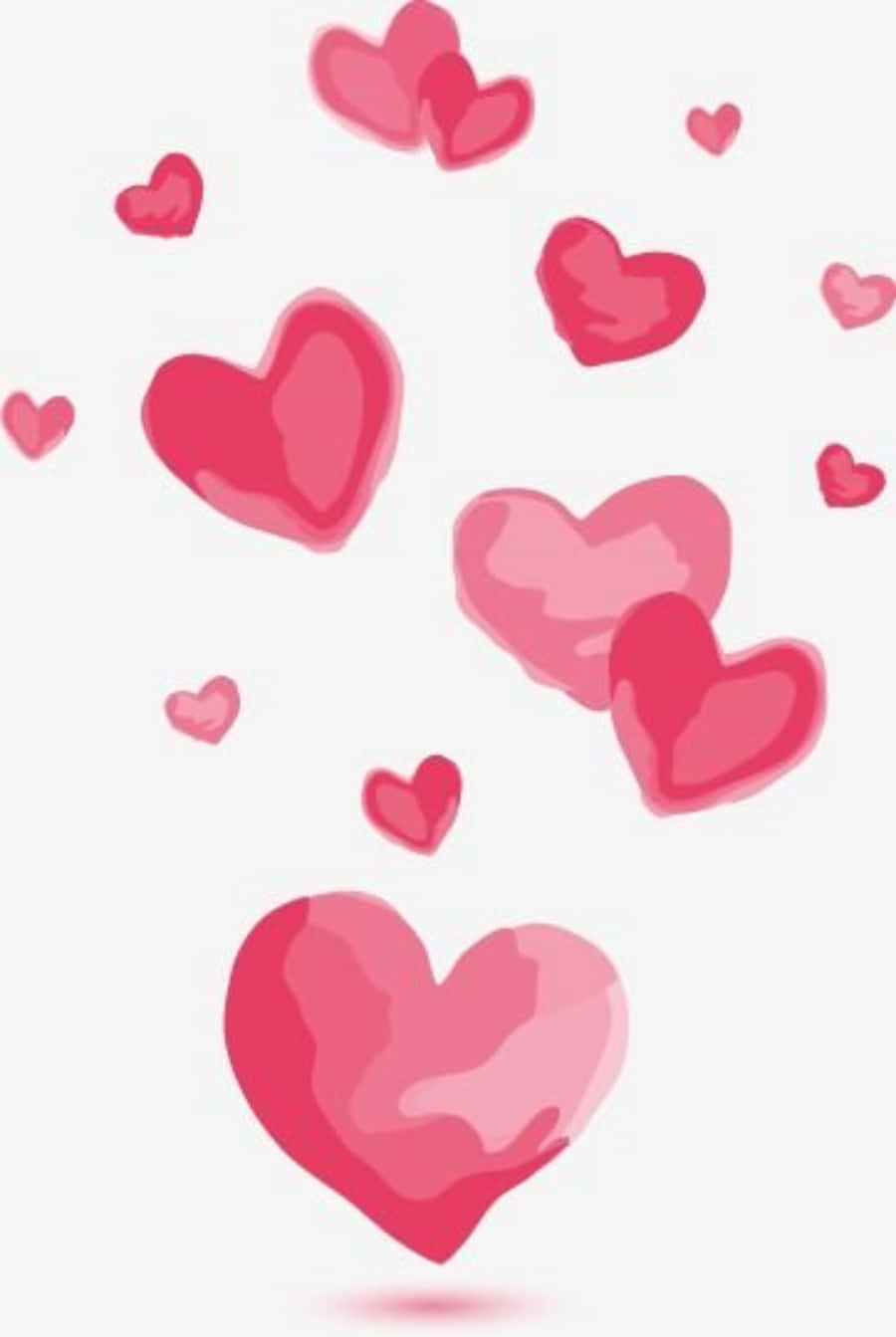Cartoon Heart 桌布 壁紙 — 各種大小的粉紅色心形在柔和的白色背景上以俏皮的散落圖案輕輕漂浮。