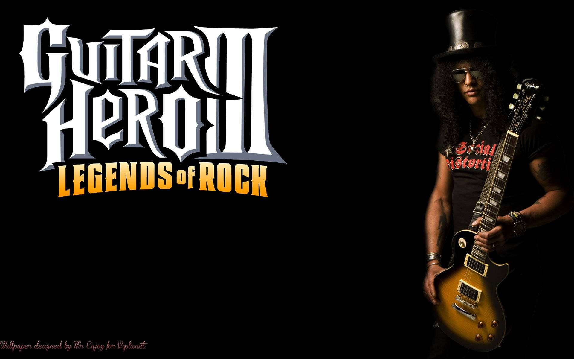 Guitar Hero III Legends of Rock 遊戲標誌，有一位結他手拿著結他。