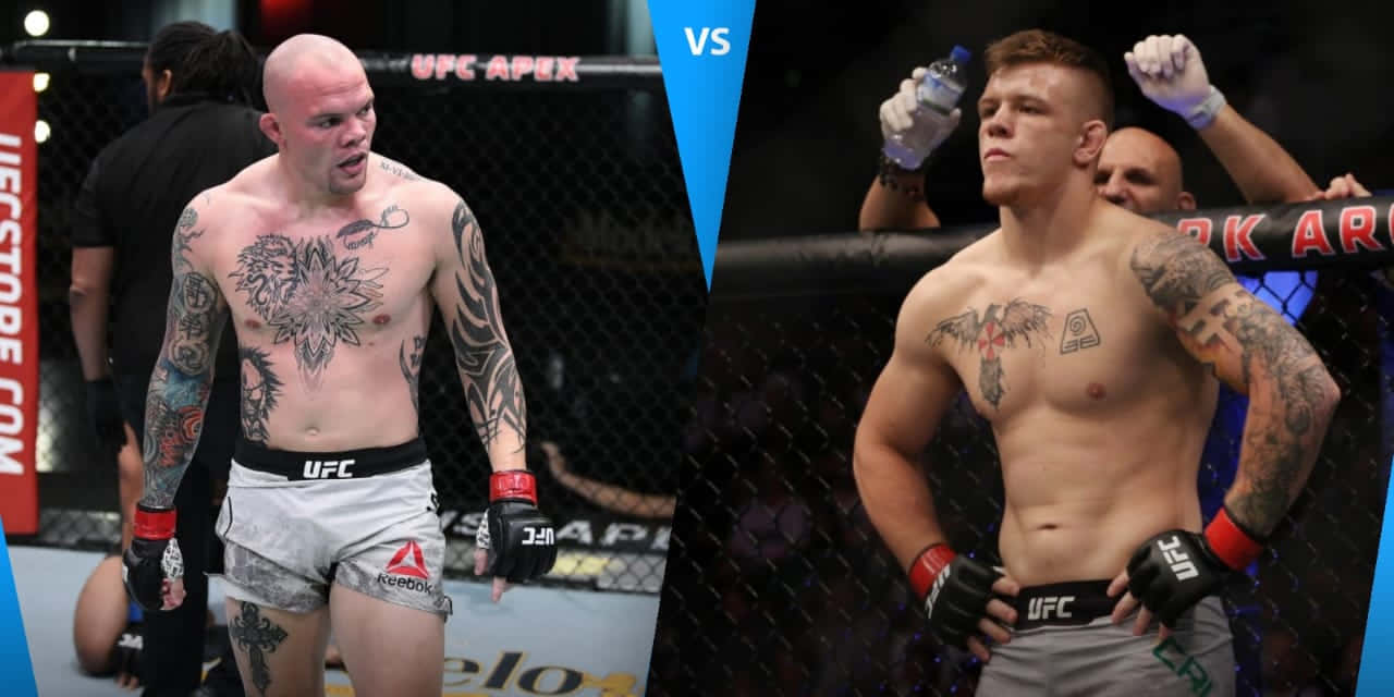 兩名肌肉發達、有紋身的MMA拳手在UFC八角籠中準備戰鬥。