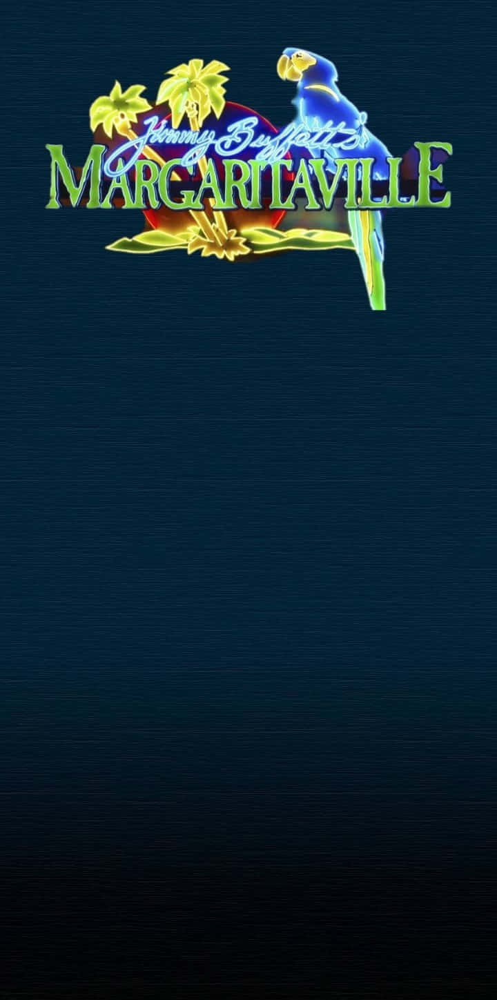 Margaritaville 的霓虹燈牌，藍色鸚鵡和棕櫚樹在深色背景上發光。