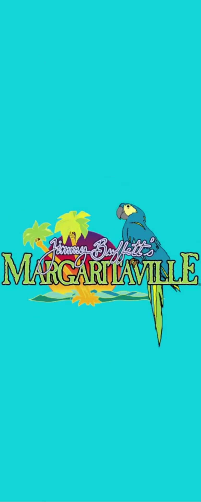 Margaritaville 的熱帶鸚鵡標誌，背景為藍綠色，配有棕櫚樹
