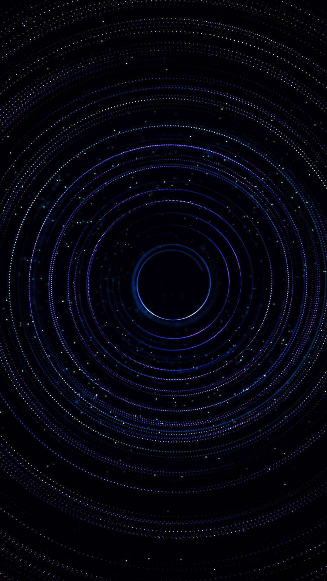 iPhone 桌布 壁紙 — 同心圓發光藍色環在佈滿星星的黑色虛空中脈動，營造出催眠般的宇宙隧道效果。