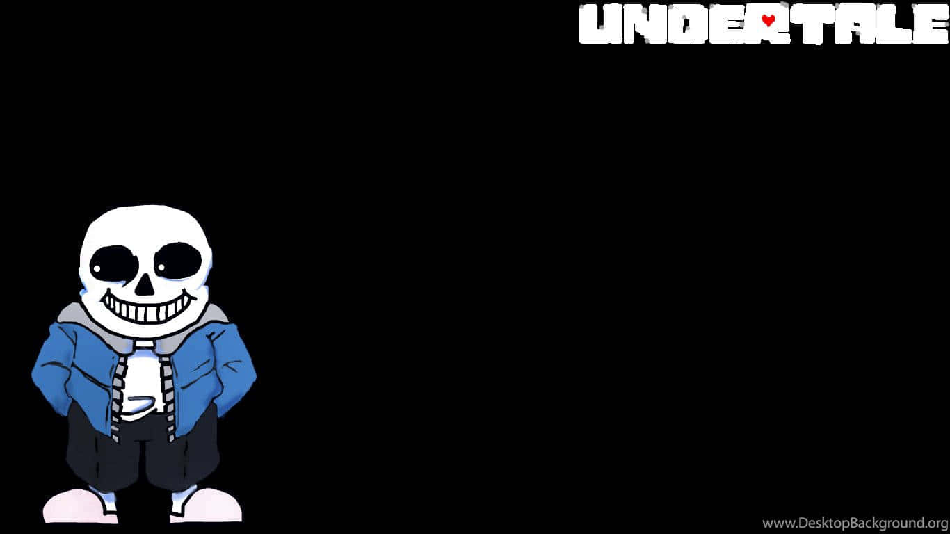 黑色背景上穿著藍色外套的Undertale角色Sans