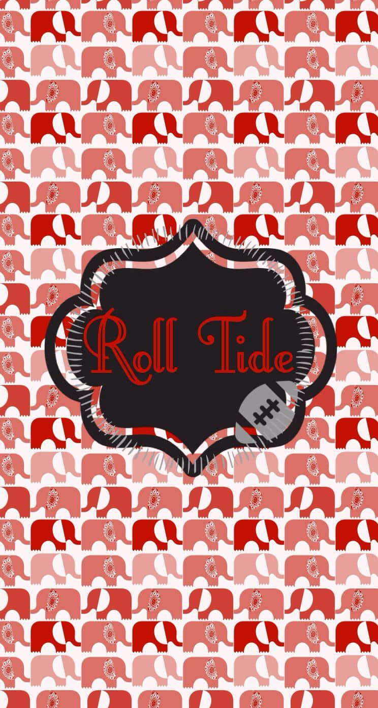 紅白大象圖案，帶有「Roll Tide」和足球徽章。