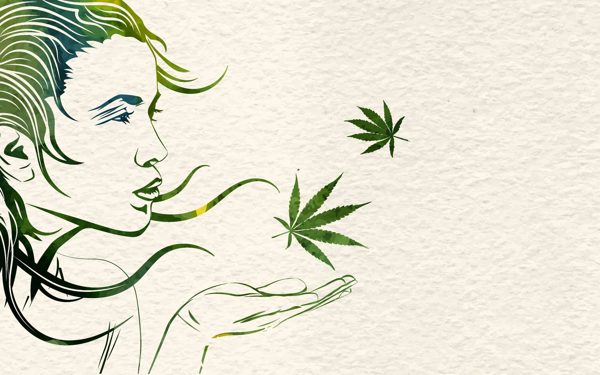 女性將大麻葉呼入張開的手掌中。