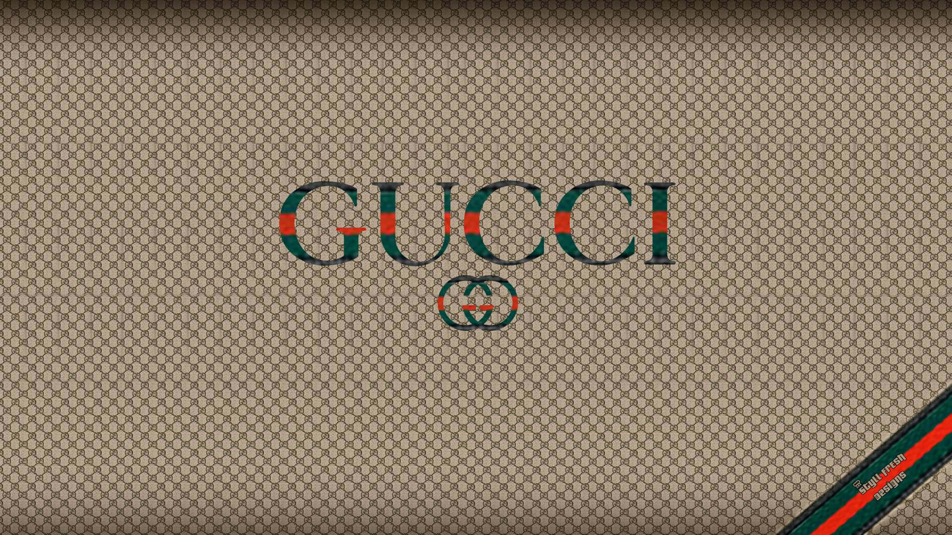 字母組合帆布上的Gucci標誌，角落有紅色綠色條紋。
