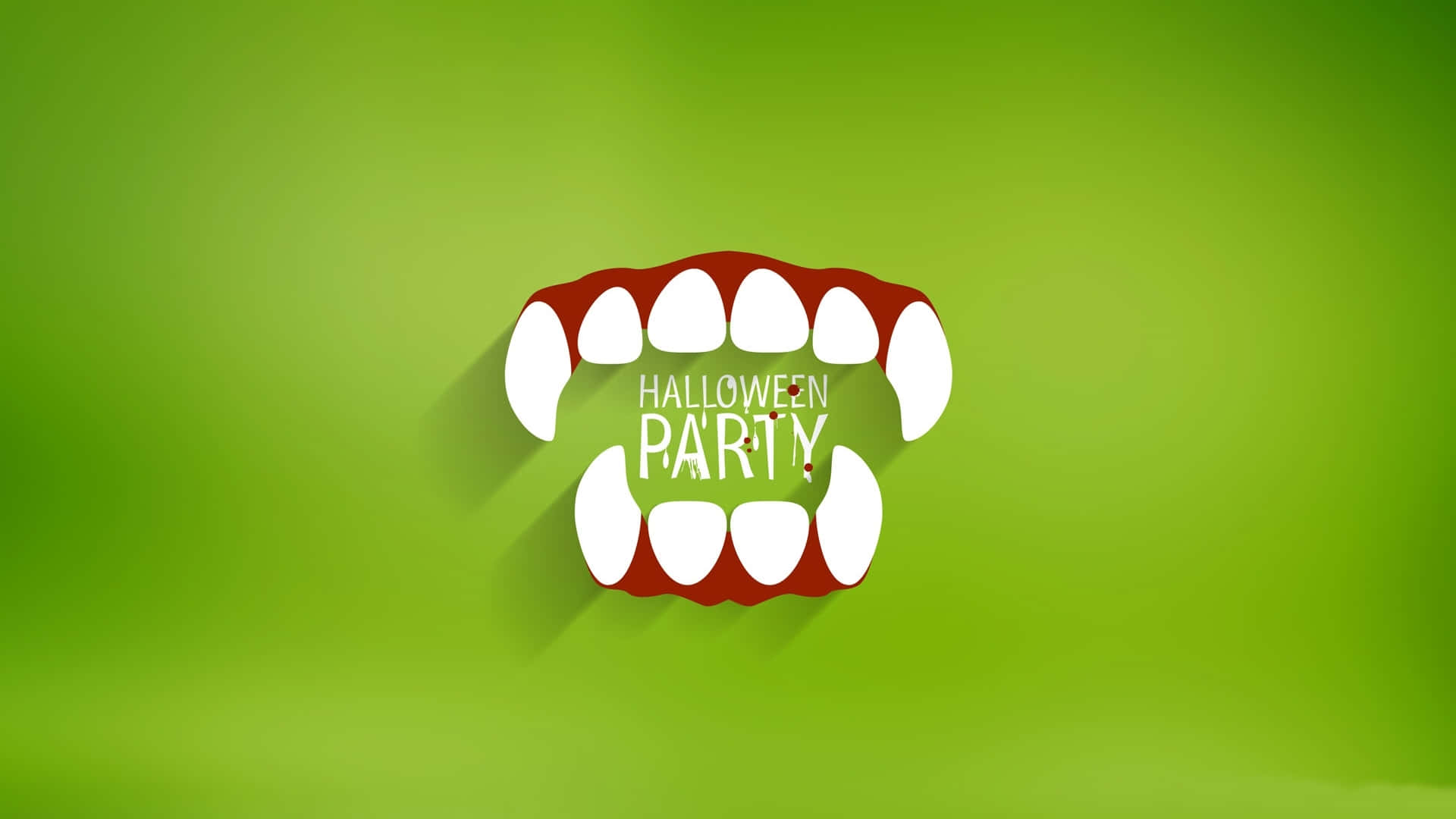 牙齒圖形，帶有 Halloween Party 文字，背景為綠色