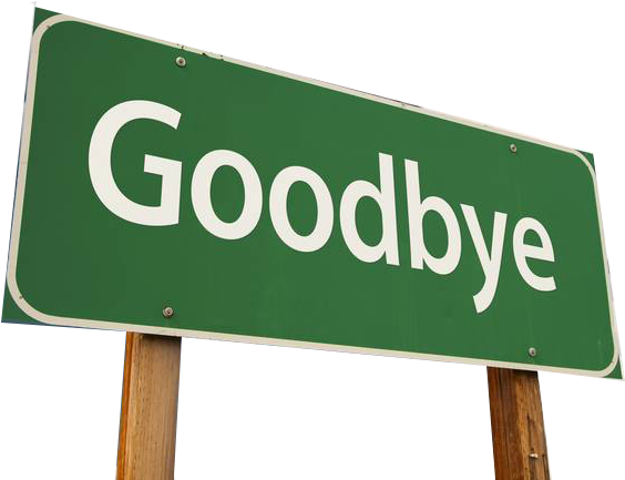 告別路牌 壁紙 — 一個綠色路邊標誌，上面有白色「Goodbye」文字，安裝在木柱上，背景為黑色。