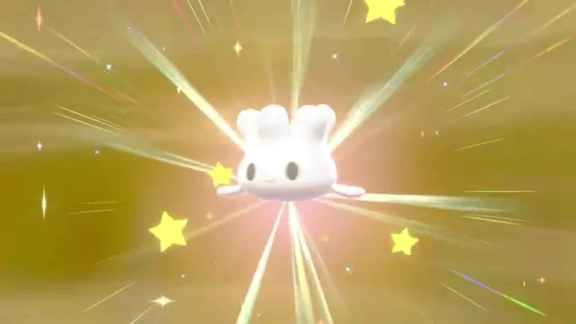 一個可愛的白色兔角色，散發著耀眼的光芒和星星。
