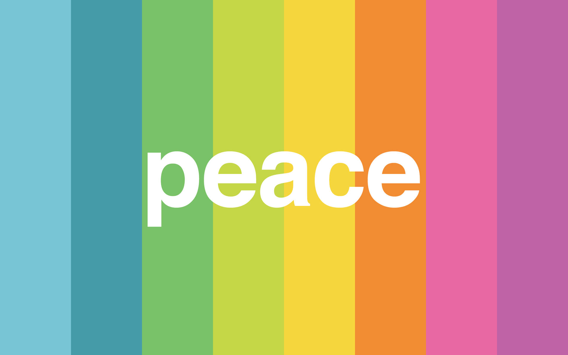 白色小寫字母「peace」一詞在彩虹背景上。