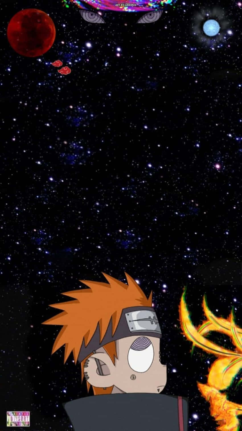 橙色頭髮的動漫角色仰望星空，有行星和火龍。