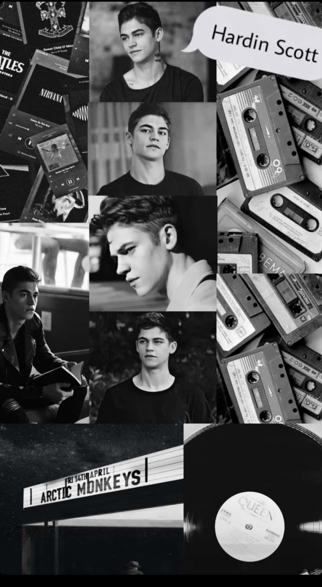 以 Hardin Scott 照片和音樂紀念品為特色的黑白拼貼畫。
