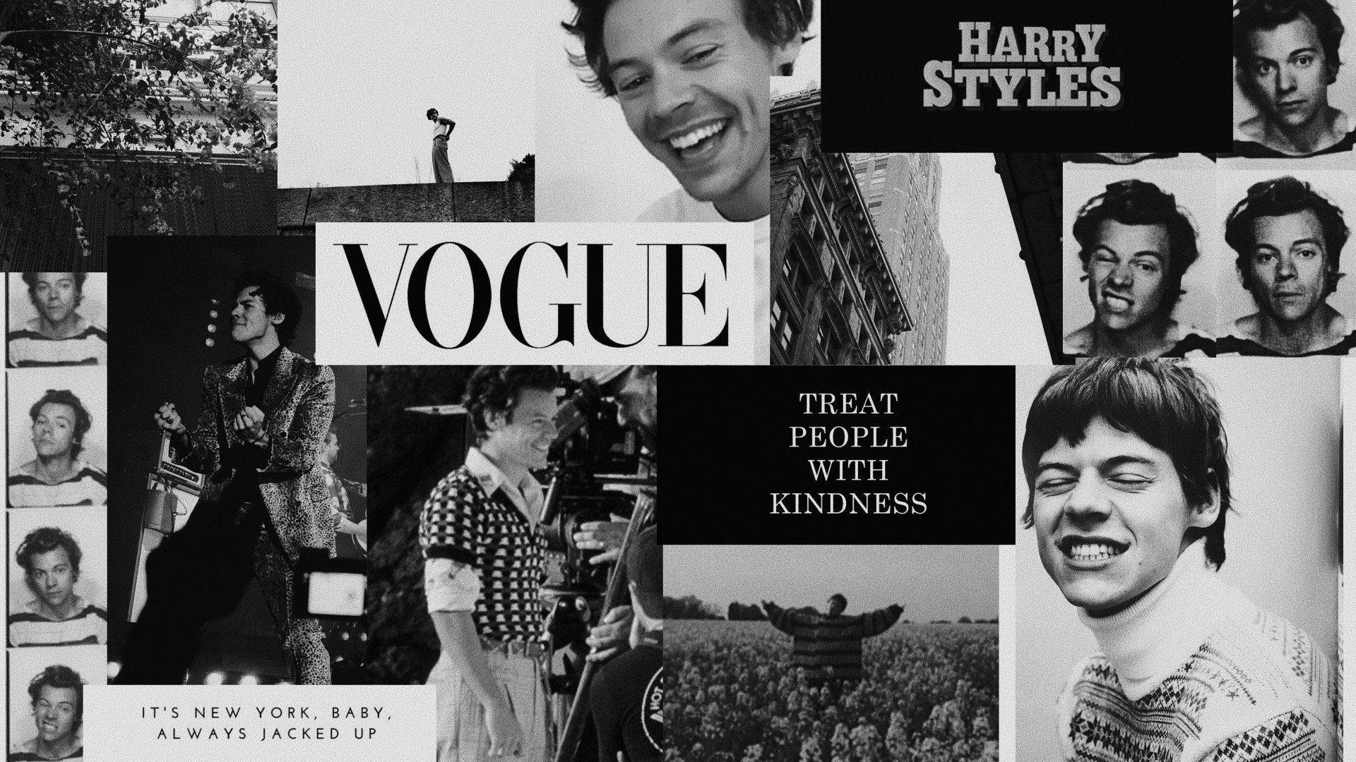 黑白拼貼，包含Harry Styles照片、Vogue雜誌文字和勵志語錄。
