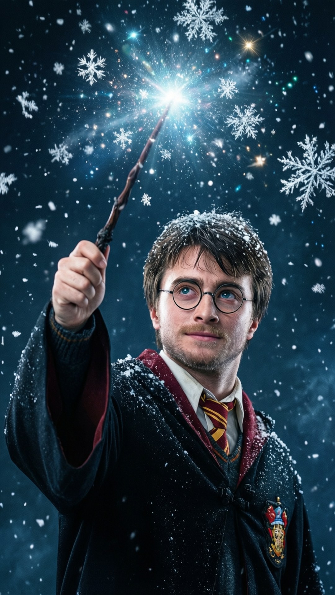 哈利施展聖誕飄雪魔法 壁紙