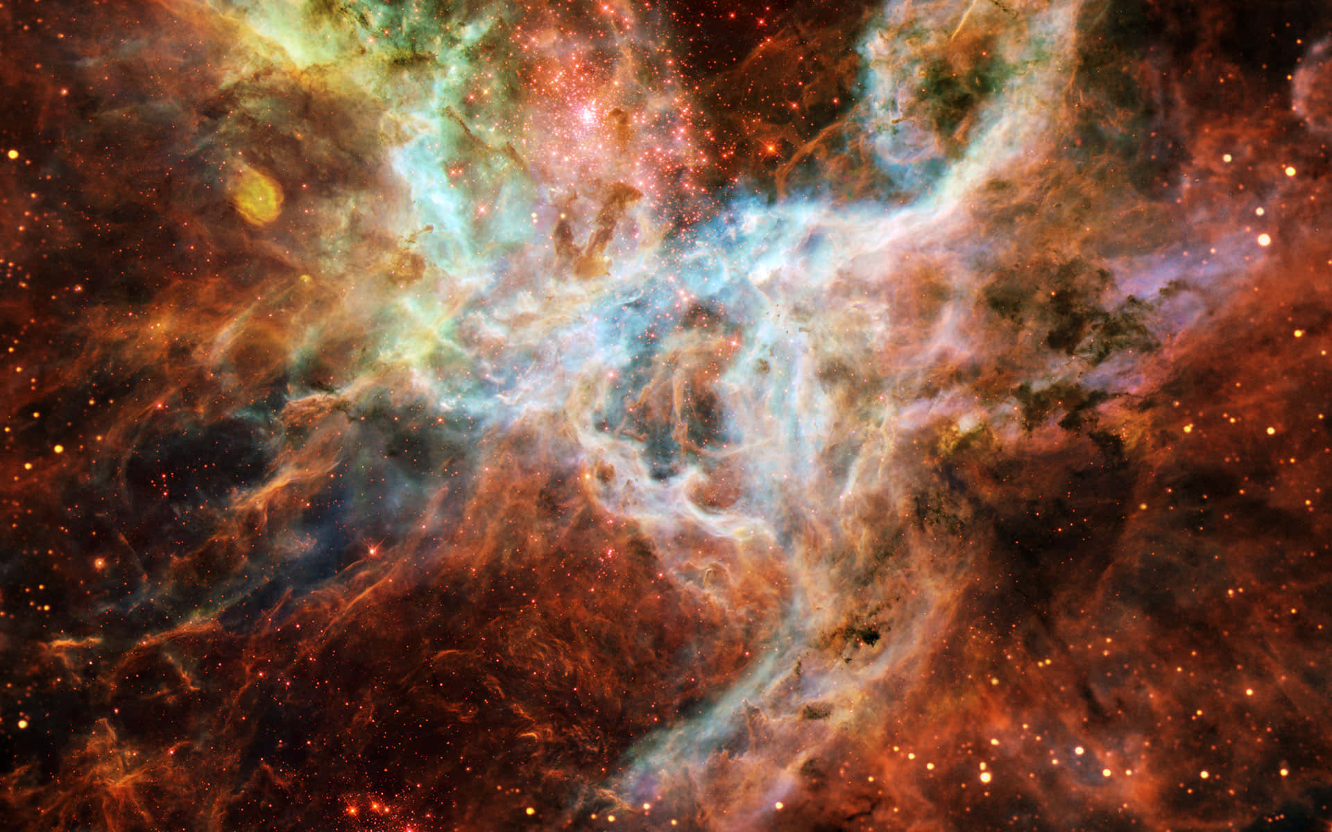 充滿活力的宇宙星雲，旋轉的紅色和藍色充滿了星星。