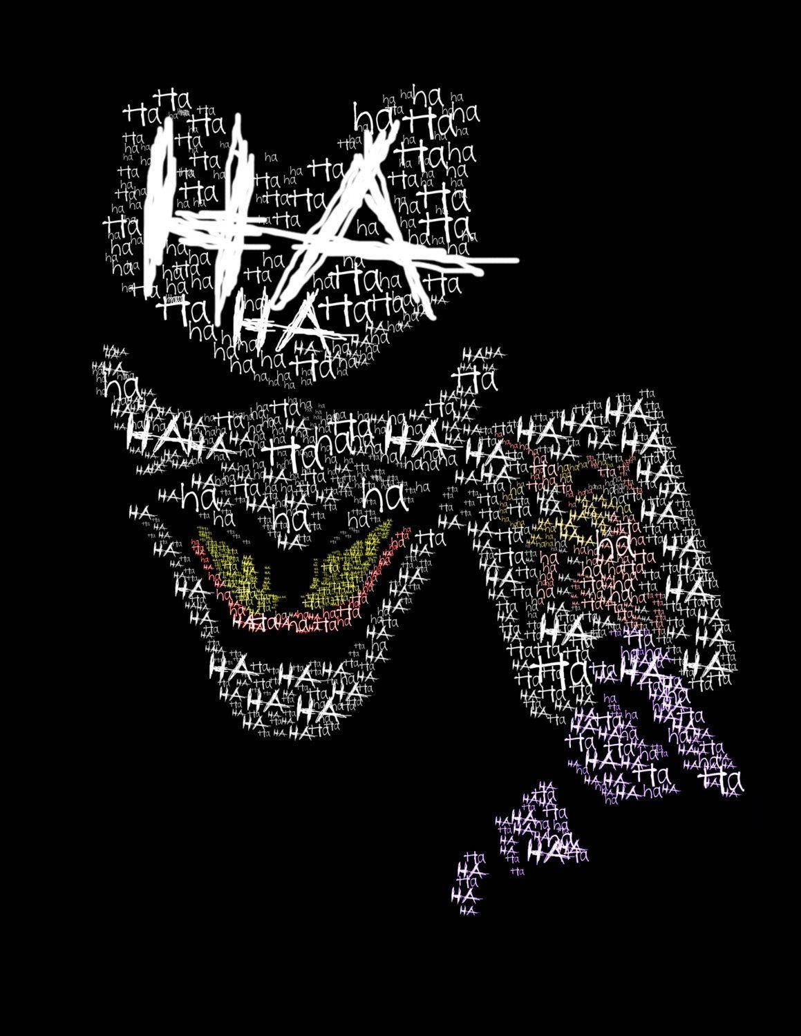 哈哈小丑 壁紙 — 一個風格化的尖叫面孔，由混亂的白色和彩色「ha」文字在黑色背景上形成。