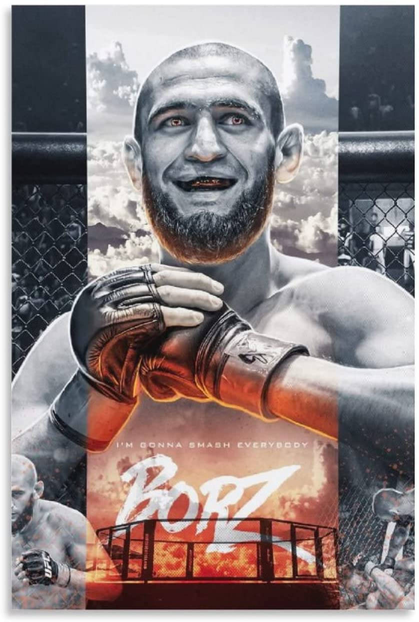 籠中的MMA拳手Borz，火熱橙色背景和粗體文字。