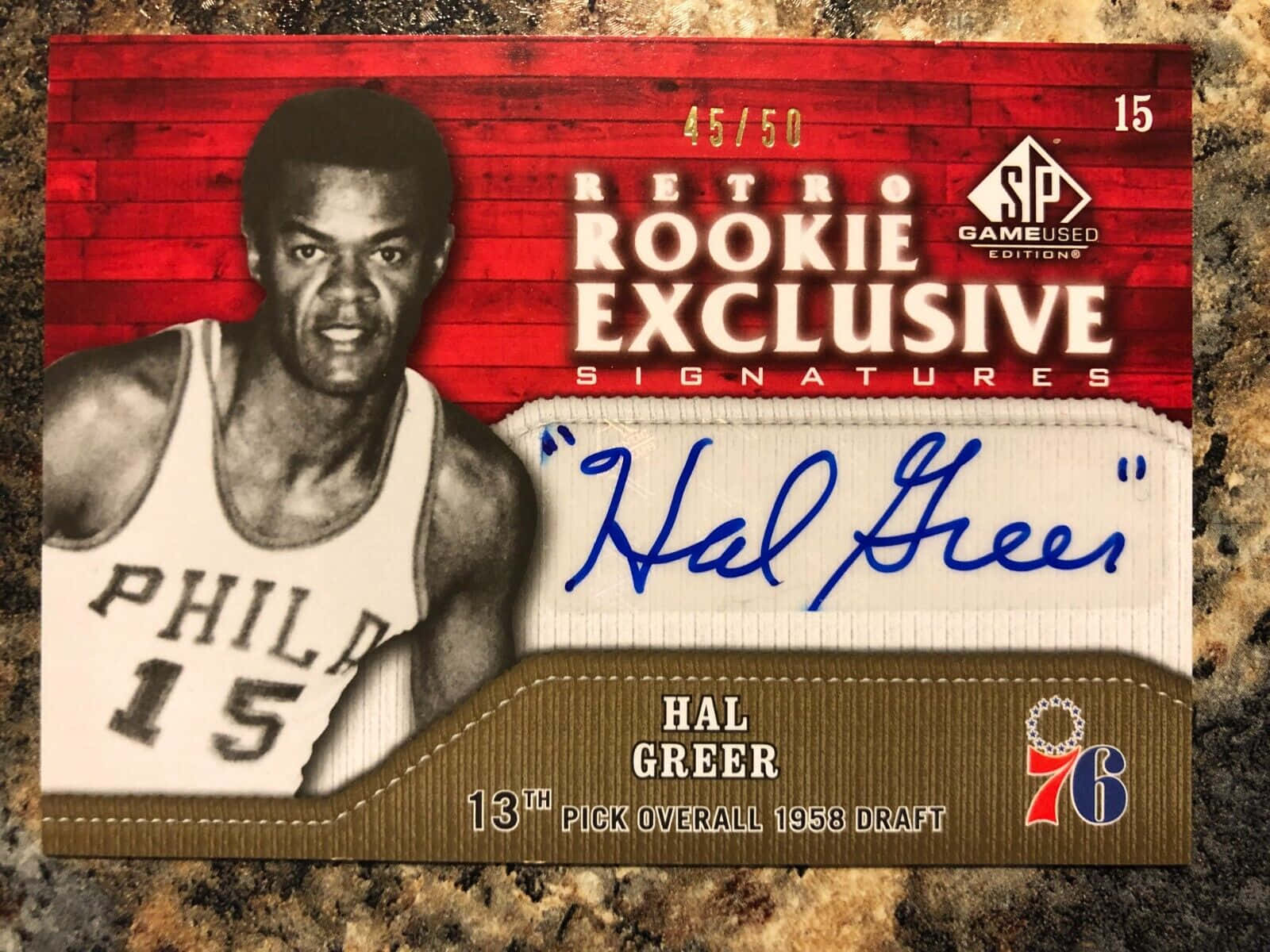 Hal Greer的復古籃球卡，附有他的簽名和選秀詳情。