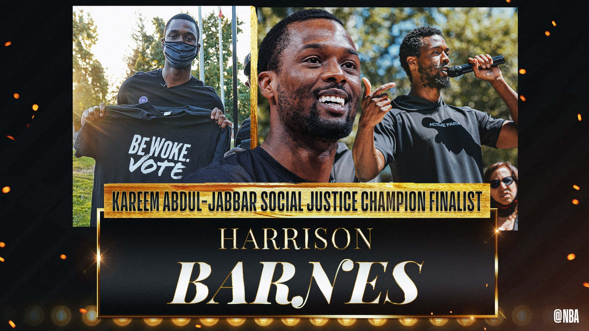 哈里森·巴恩斯 社會正義倡議者決選人 壁紙 — Harrison Barnes 在宣傳圖像中燦爛微笑，該圖像慶祝他成為 Kareem Abdul-Jabbar 社會正義冠軍決賽入圍者。