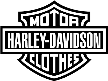 哈雷戴維森服飾標誌 壁紙 — Harley-Davidson 標誌以粗黑輪廓線條呈現於白色背景上，採用經典盾牌設計。